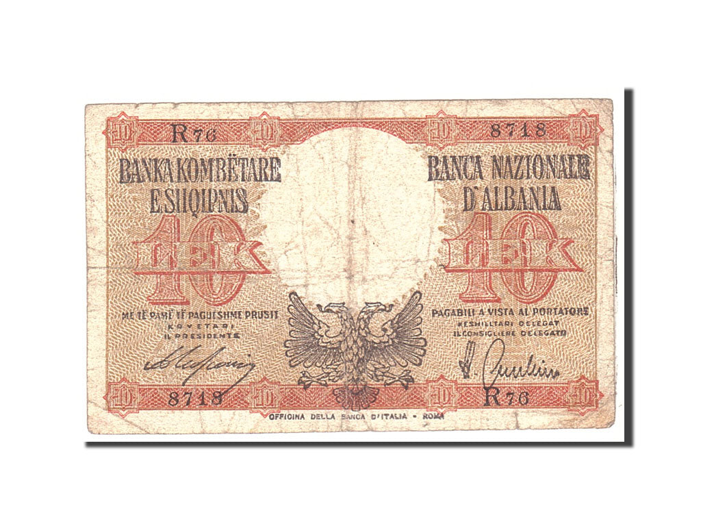 Albania, 10 Lek, 1940, KM:11, Undated, VG(8-10)