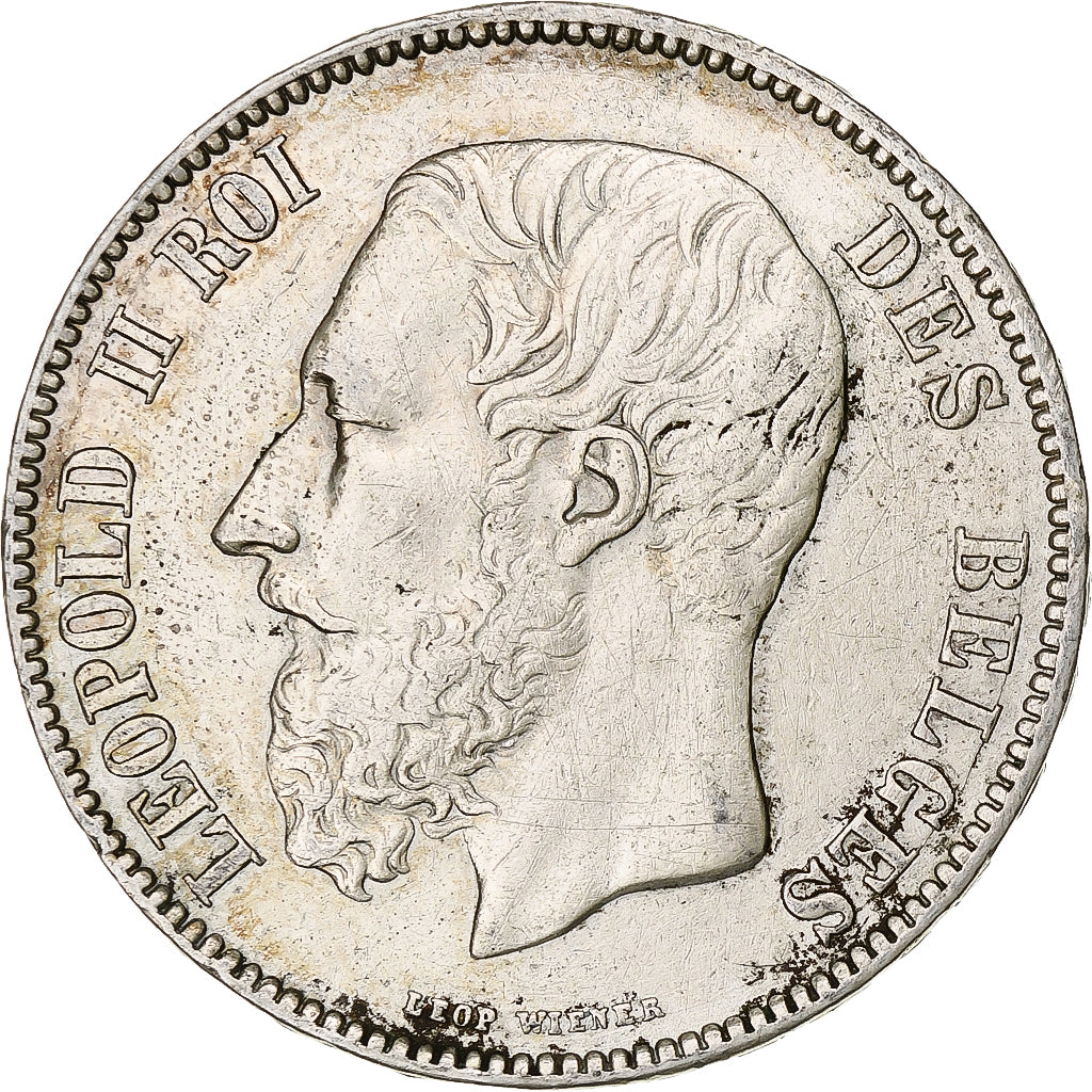 Coin, Belgium, Leopold II, 5 Francs, 5 Frank, 1870, Brussels, EF(40-45), Silver