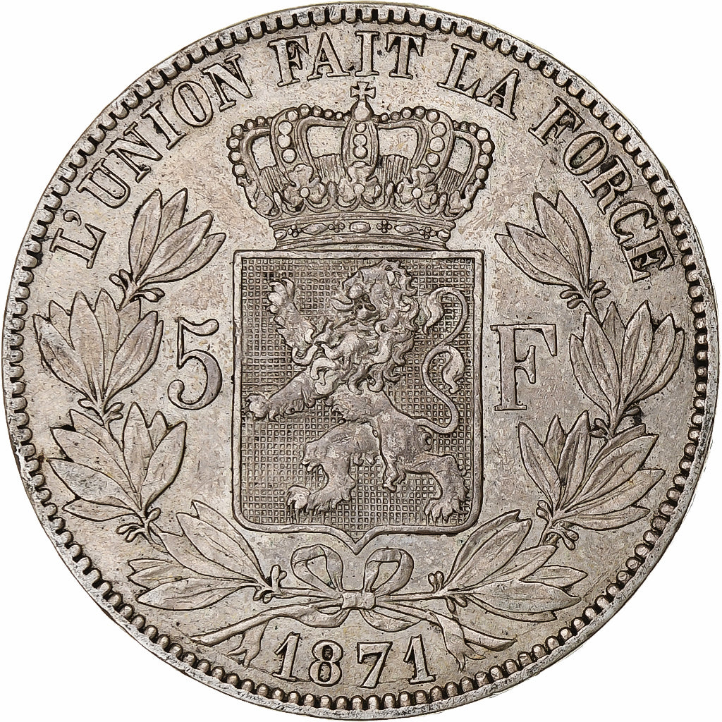 Coin, Belgium, Leopold II, 5 Francs, 5 Frank, 1871, EF(40-45), Silver, KM:24