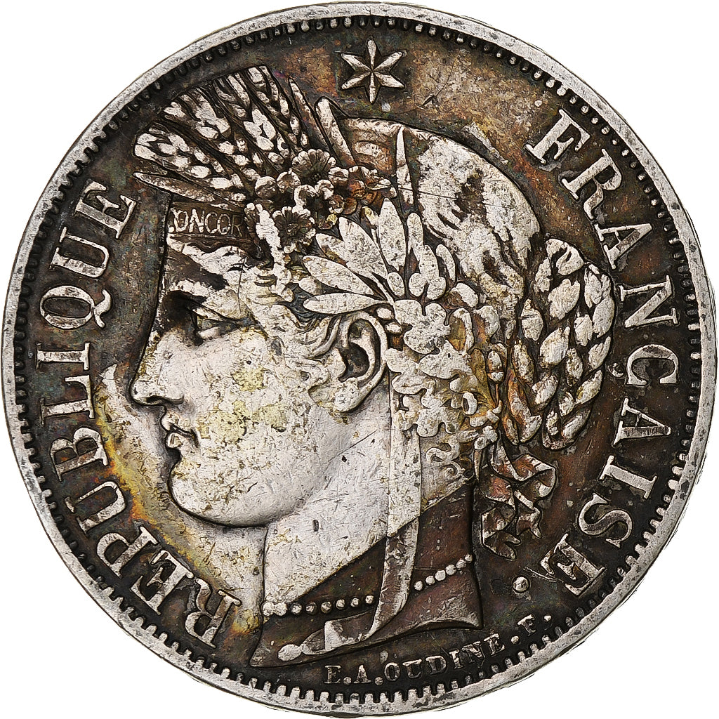 Munten, Frankrijk, Cérès, 5 Francs, 1849, Paris, main-chien, FR, Zilver