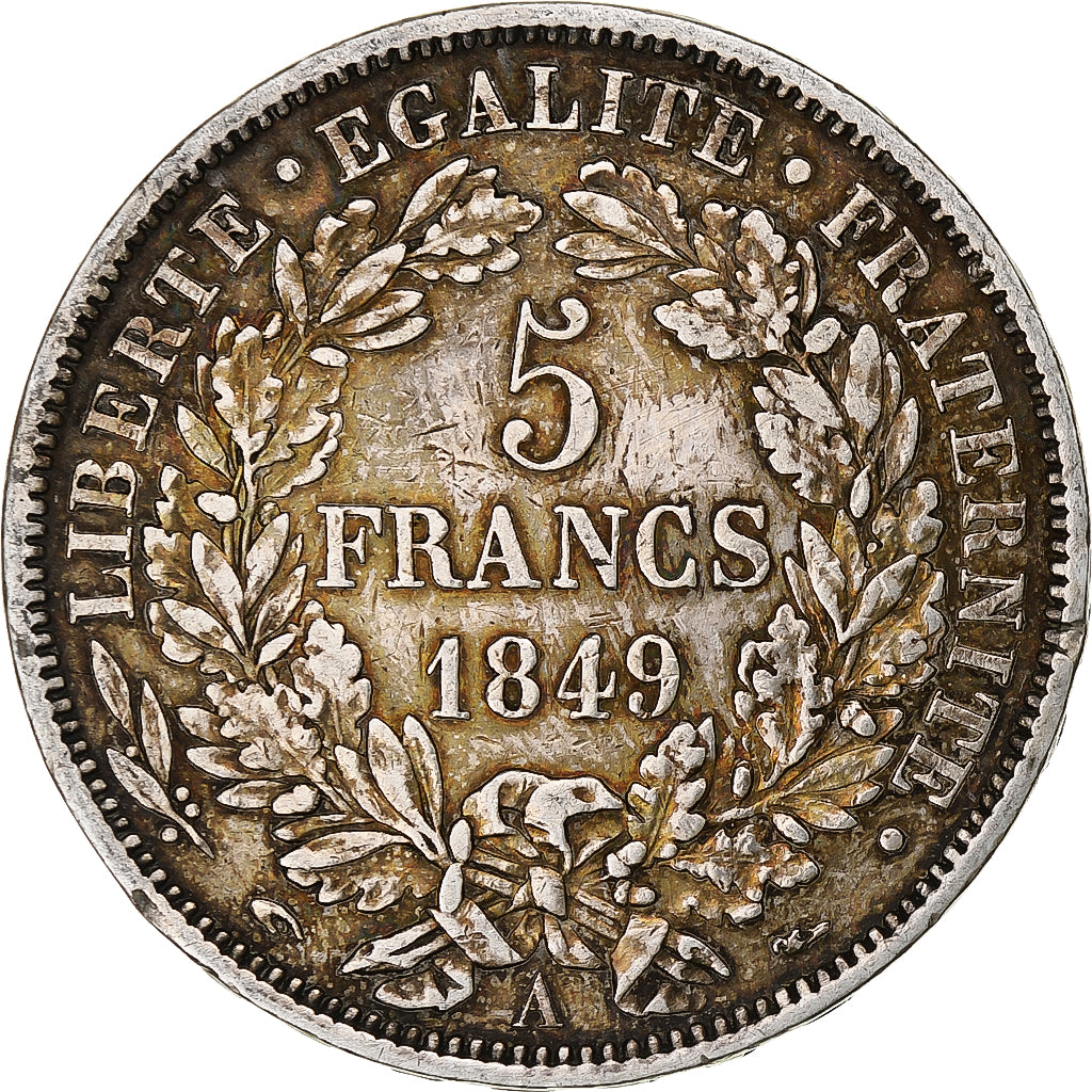 Munten, Frankrijk, Cérès, 5 Francs, 1849, Paris, main-chien, FR, Zilver