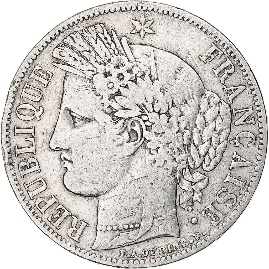 Munten, Frankrijk, Cérès, 5 Francs, 1849, Paris, main-chien, FR, Zilver