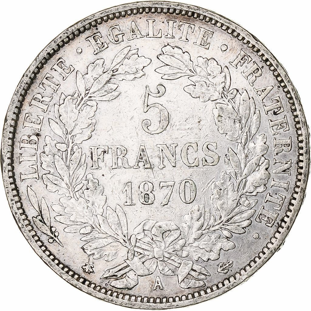 Munten, Frankrijk, Cérès, 5 Francs, 1870, Paris, FR+, Zilver, KM:819