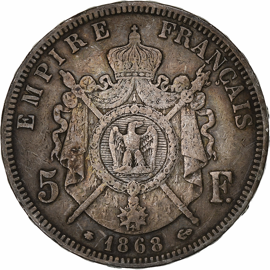 Coin, France, Napoleon III, 5 Francs, 1868, Paris, VF(20-25), Silver, KM:799.1