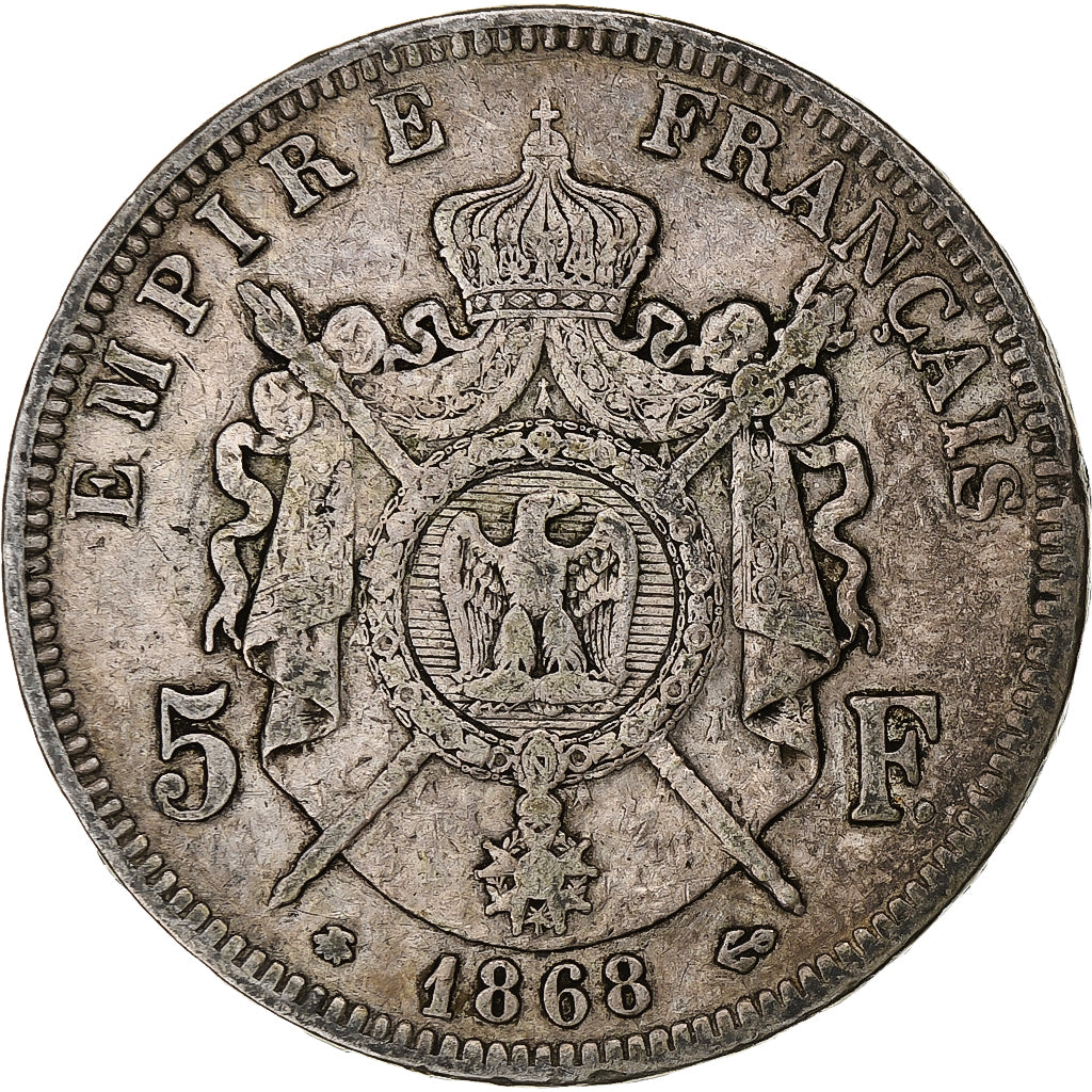Munten, Frankrijk, Napoleon III, 5 Francs, 1868, Paris, FR+, Zilver, KM:799.1