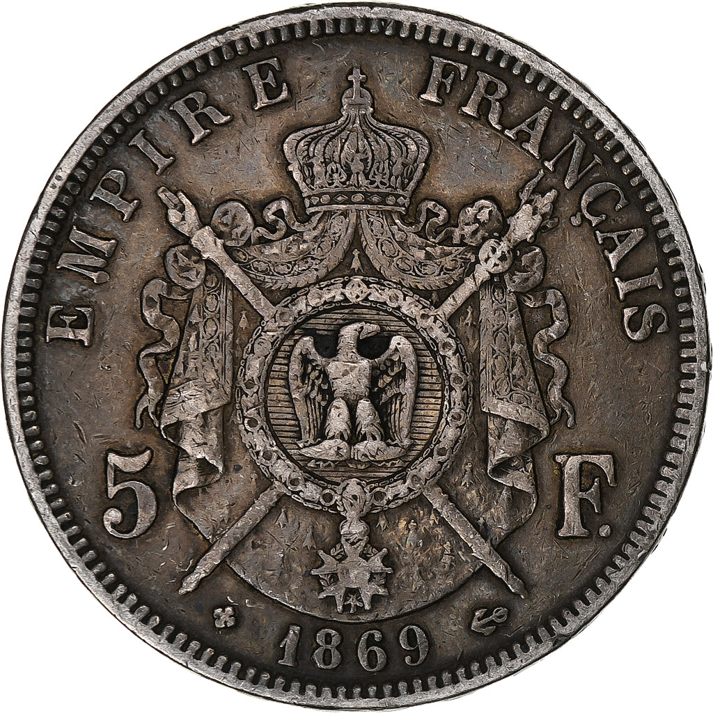 Munten, Frankrijk, Napoléon III, 5 Francs, 1869, Strasbourg, FR+, Zilver