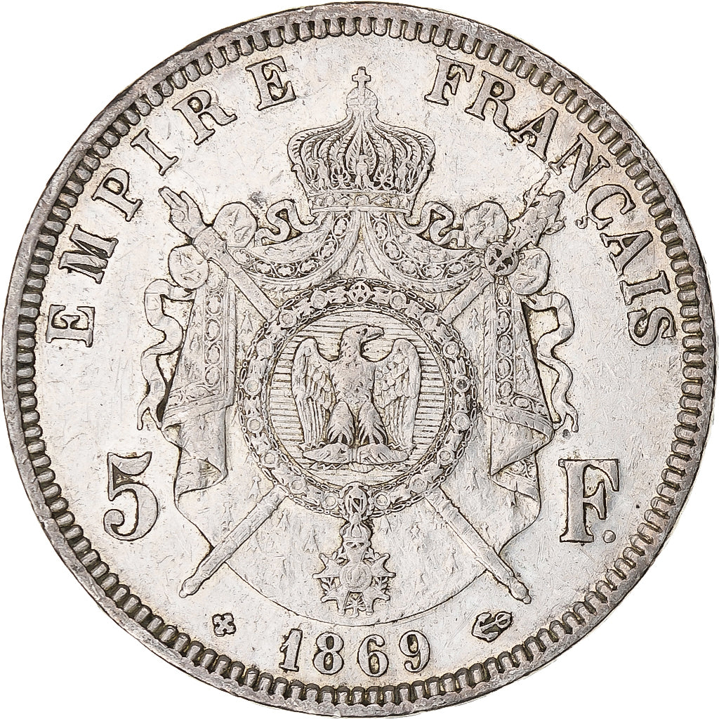 Munten, Frankrijk, Napoléon III, 5 Francs, 1869, Strasbourg, ZF, Zilver