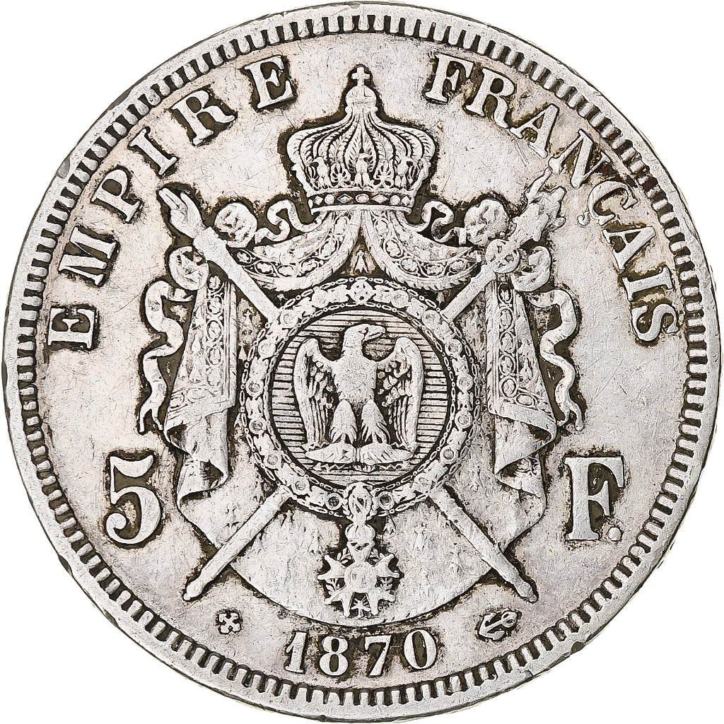 Munten, Frankrijk, Napoléon III, 5 Francs, 1870, Strasbourg, FR+, Zilver
