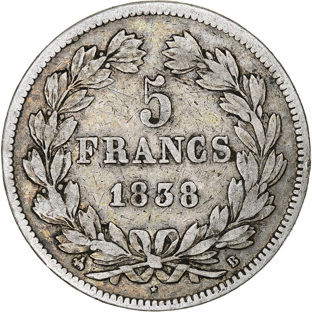 Munten, Frankrijk, Louis-Philippe, 5 Francs, 1838, Rouen, FR+, Zilver, KM:749.2