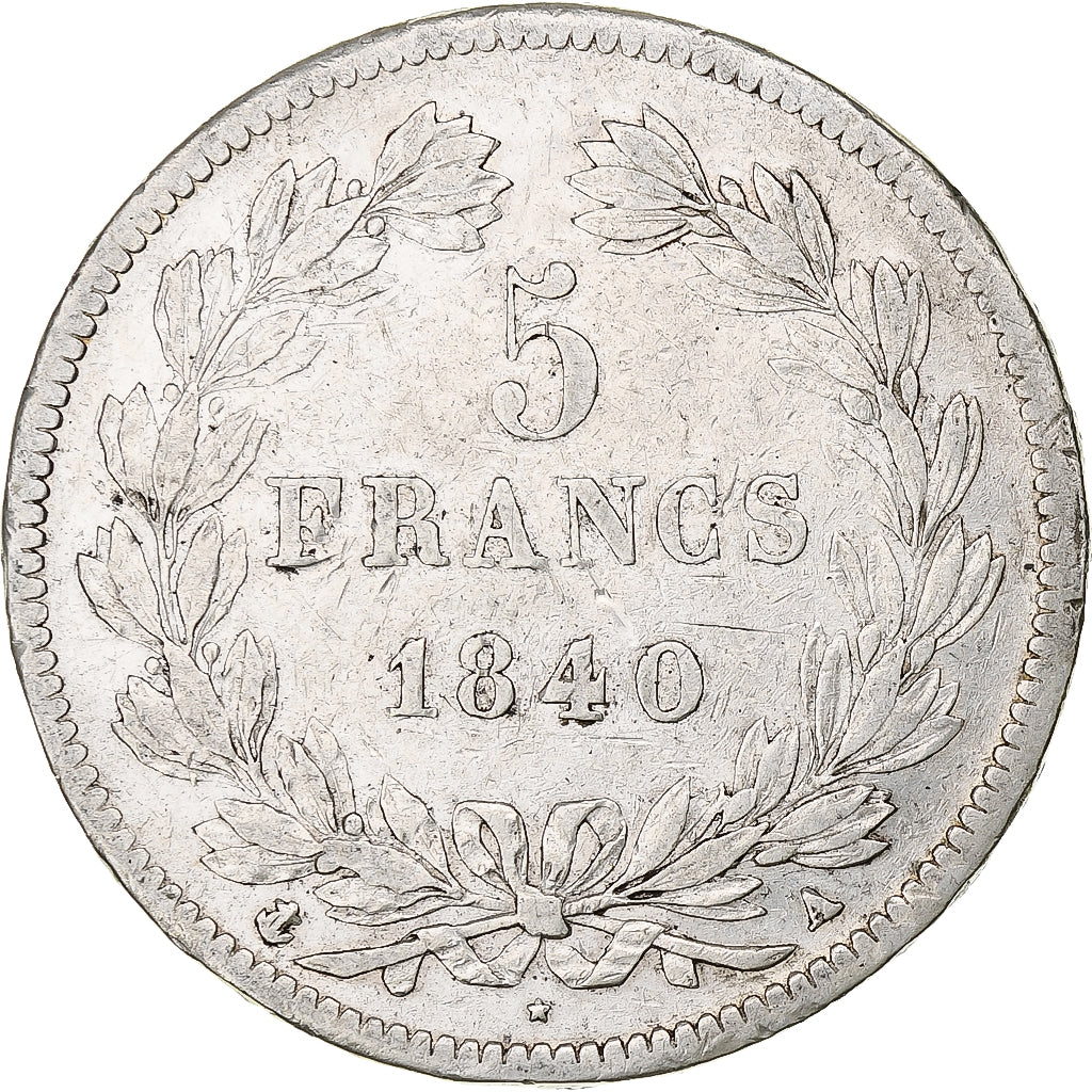 Moneta, Francia, Louis-Philippe, 5 Francs, 1840, Paris, MB+, Argento, KM:749.1