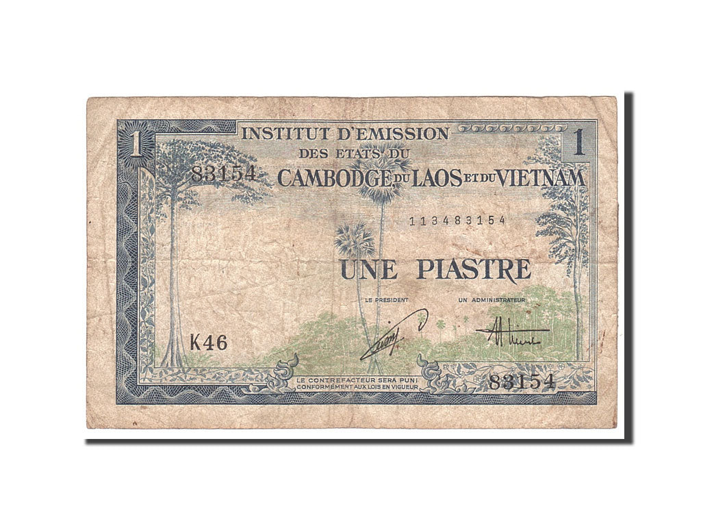 FRENCH INDO-CHINA, 1 Piastre = 1 Dong, 1954, KM:105, Undated, VF(20-25)