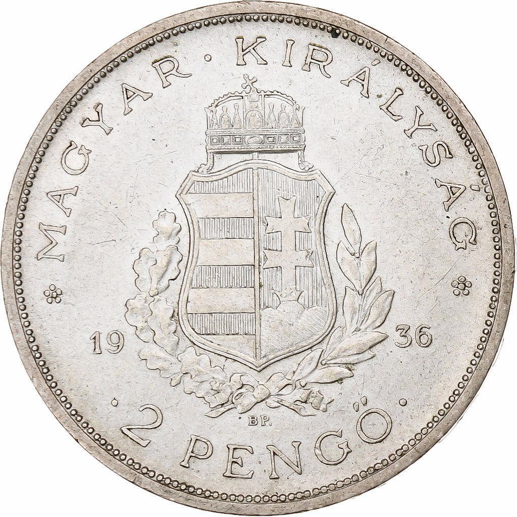 Coin, Hungary, 2 Pengö, 1936, Budapest, AU(50-53), Silver, KM:515