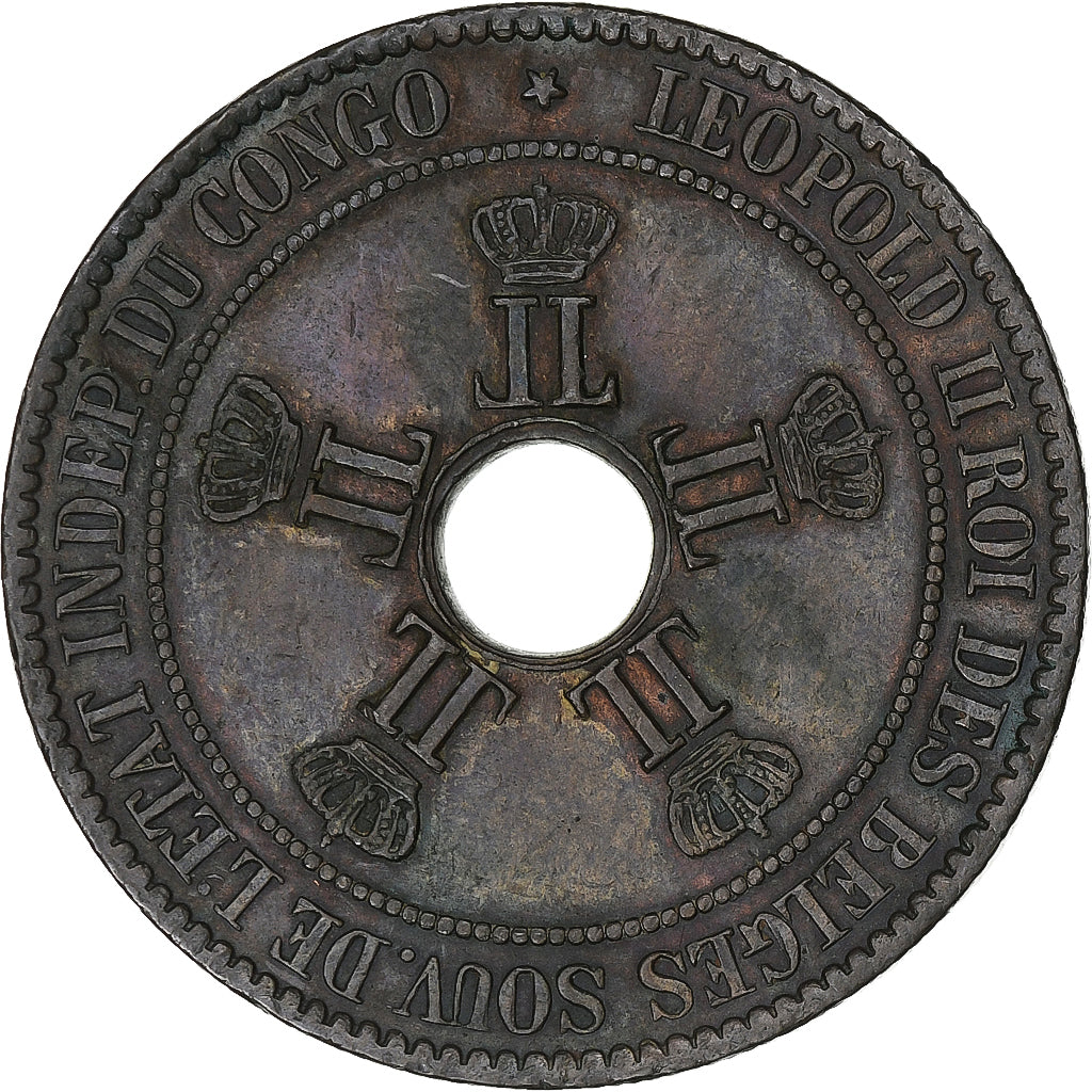 Coin, CONGO FREE STATE, Leopold II, 10 Centimes, 1894, EF(40-45), Copper, KM:4