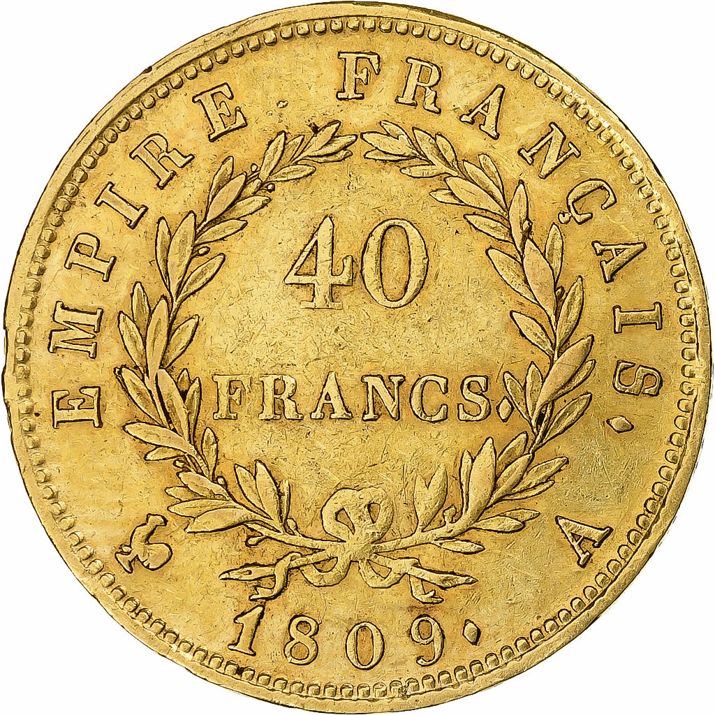 Moneta, Francia, Napoléon I, 40 Francs, 1809, Paris, MB+, Oro, KM:696.1