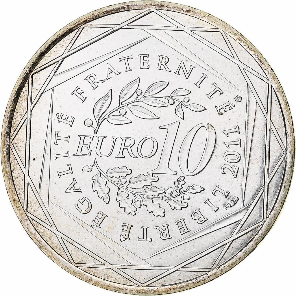 France, 10 Euro, 2011, Paris, Aquitaine, MS(63), Silver, KM:1727