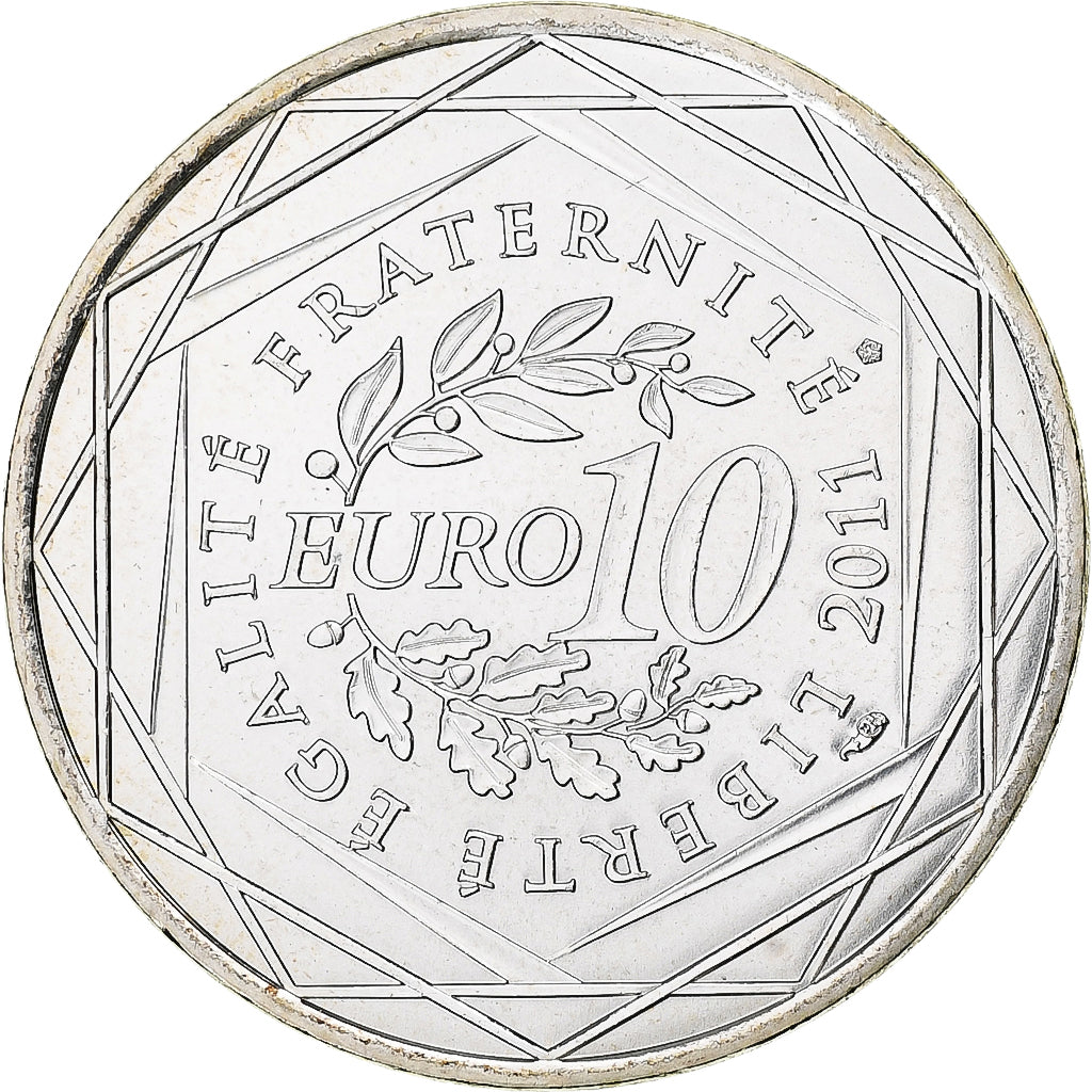 França, 10 Euro, 2011, Paris, Rhône-Alpes, MS(60-62), Prata, KM:1751
