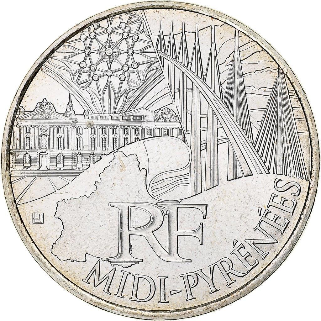 France, 10 Euro, Midi-Pyrénées, 2011, Paris, MS(63), Silver, KM:1752