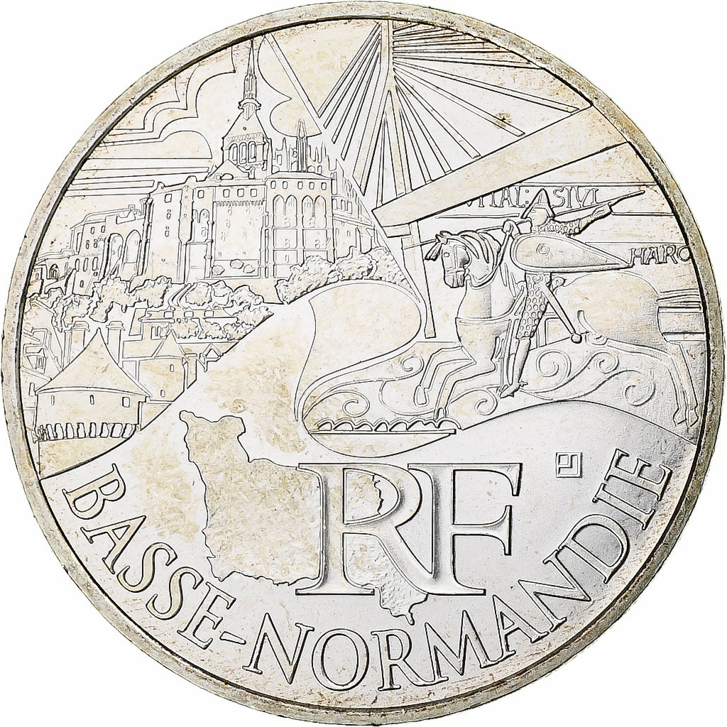 France, 10 Euro, 2011, Paris, Basse-Normandie, MS(63), Silver, KM:1729