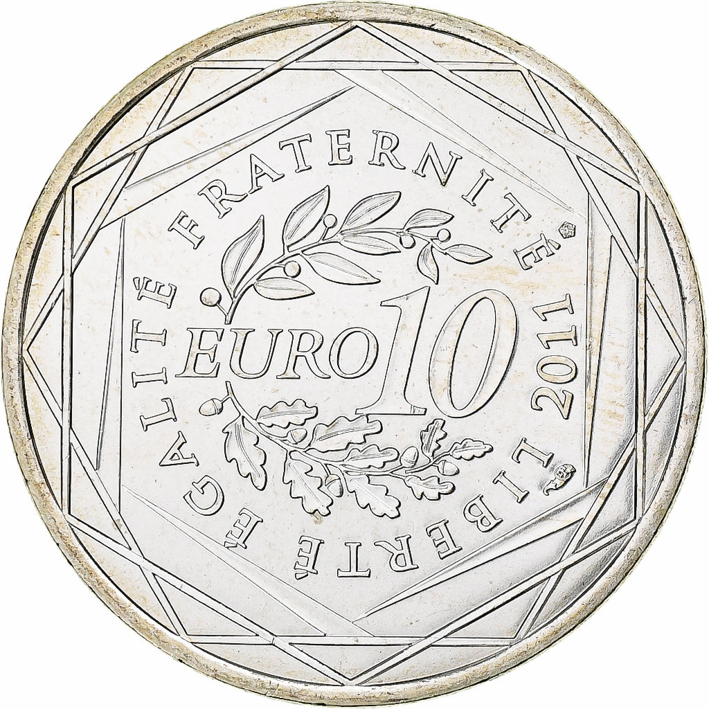France, 10 Euro, 2011, Paris, Basse-Normandie, MS(63), Silver, KM:1729