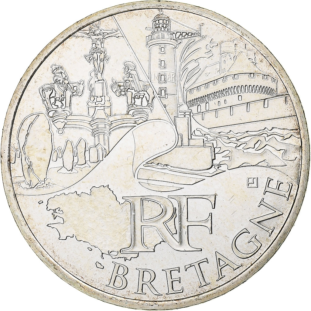 France, 10 Euro, 2011, Paris, Bretagne, MS(63), Silver, KM:1730