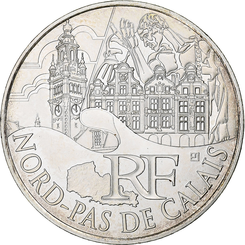 France, 10 Euro, Nord-Pas de Calais, 2011, Paris, MS(64), Silver, KM:1880
