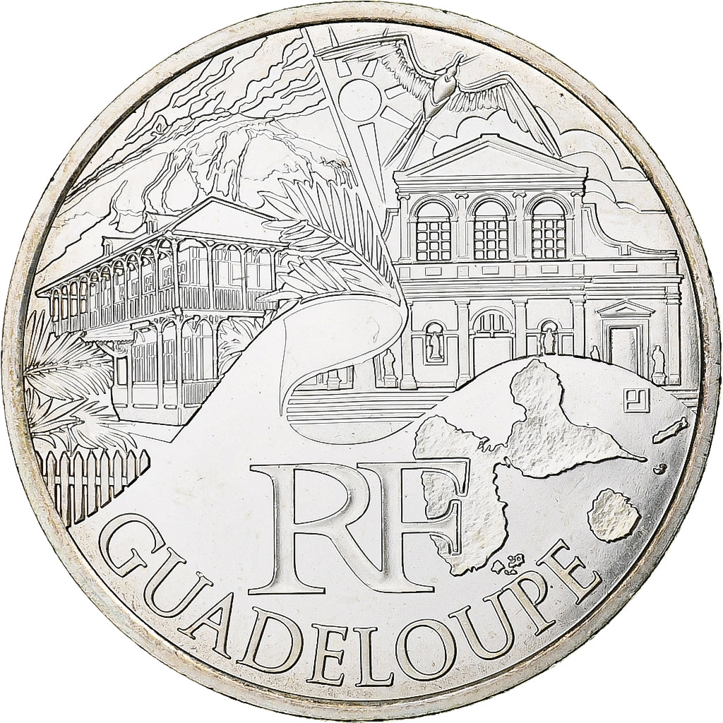 France, 10 Euro, 2011, Paris, Guadeloupe, MS(63), Silver, KM:1737