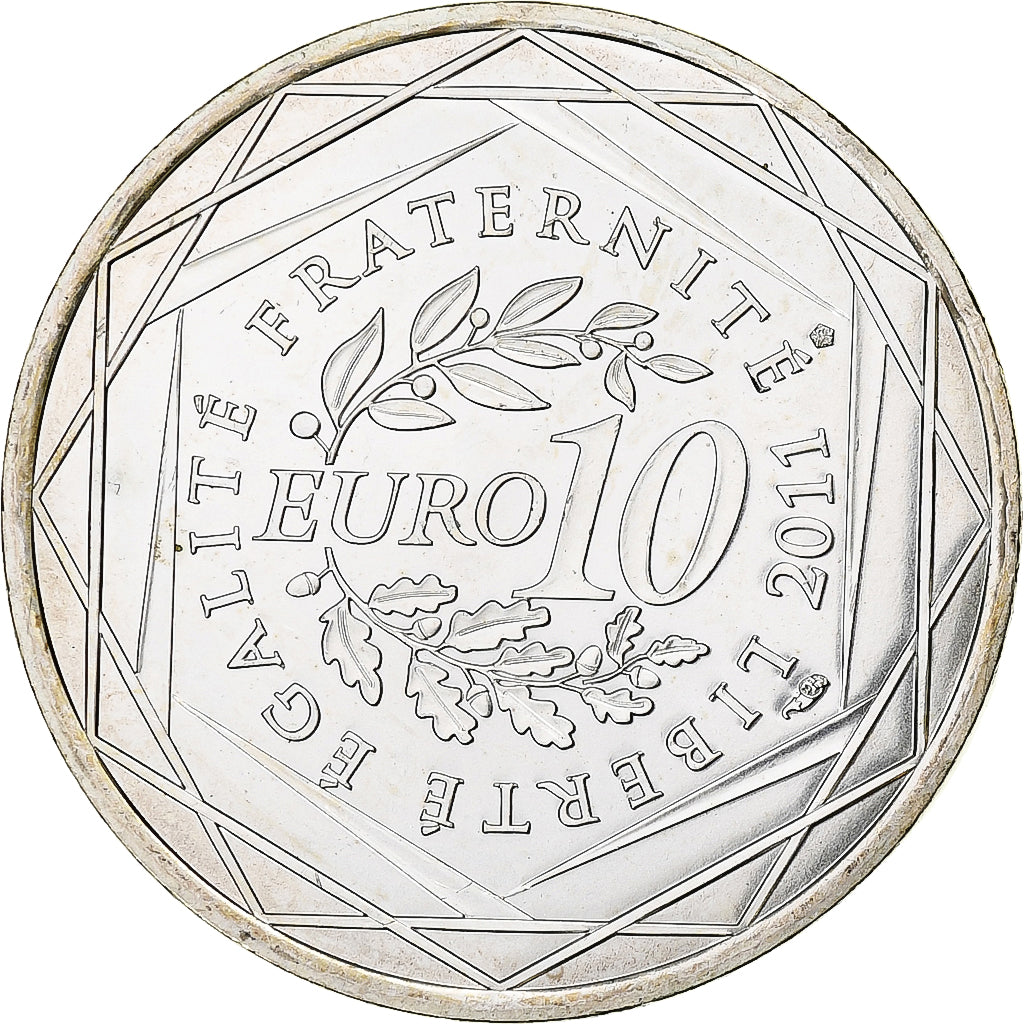 France, 10 Euro, 2011, Paris, Guadeloupe, MS(63), Silver, KM:1737