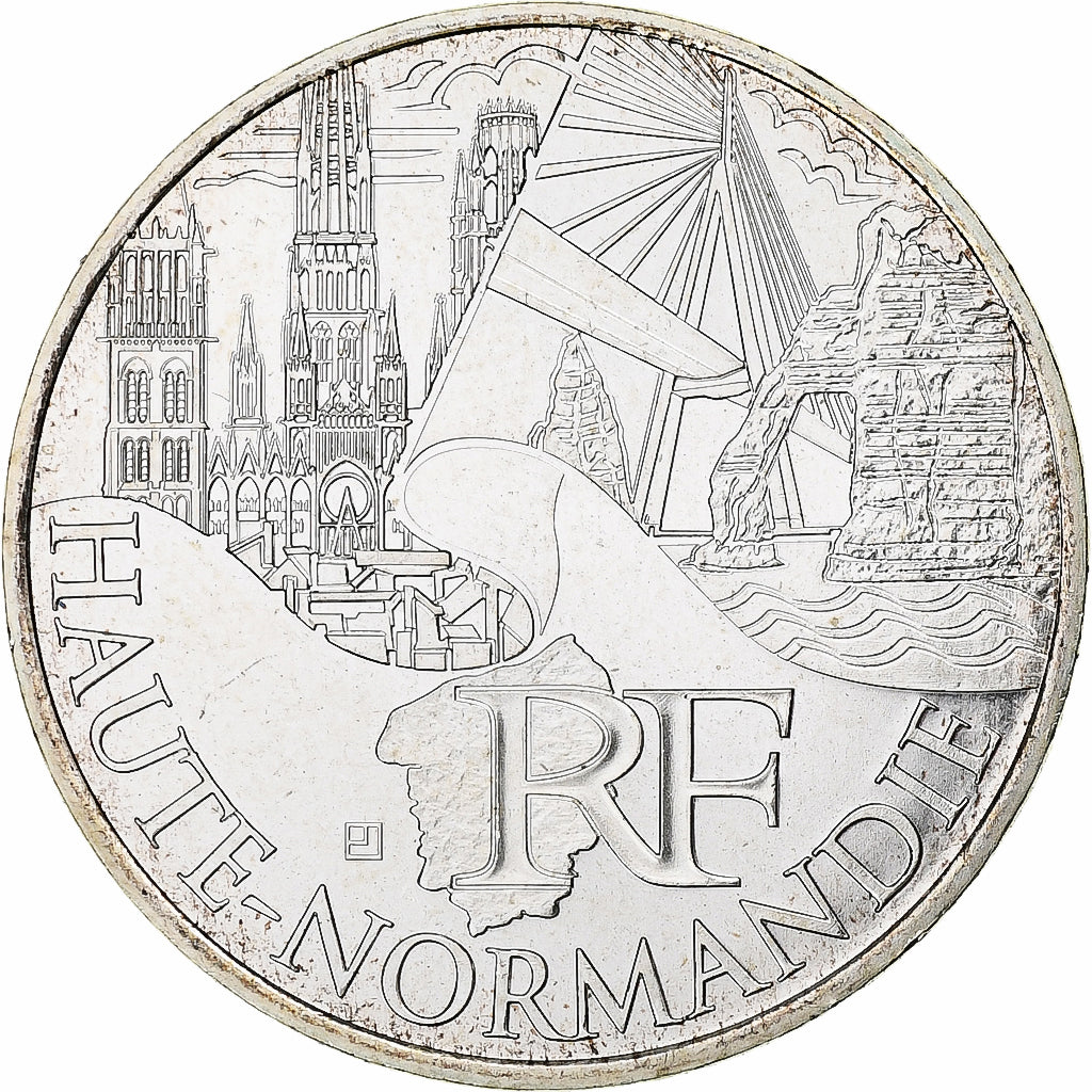 France, 10 Euro, Haute Normandie, 2011, Paris, MS(63), Silver, KM:1738