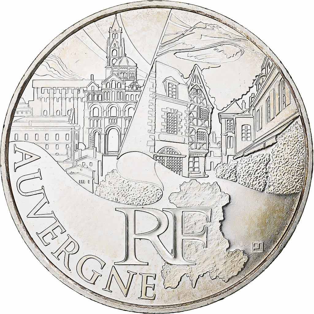 France, 10 Euro, 2011, Paris, Auvergne, MS(63), Silver, KM:1728