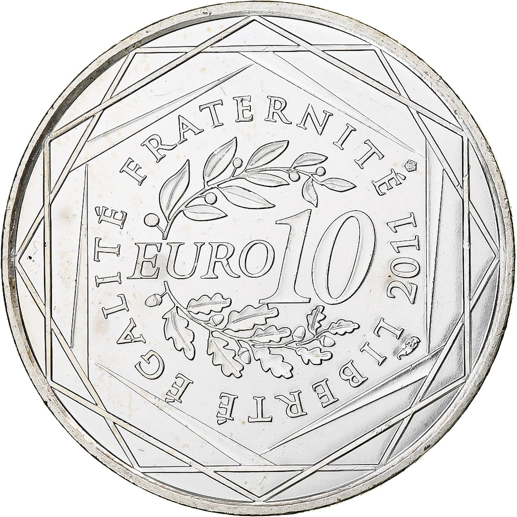 France, 10 Euro, 2011, Paris, Auvergne, MS(63), Silver, KM:1728