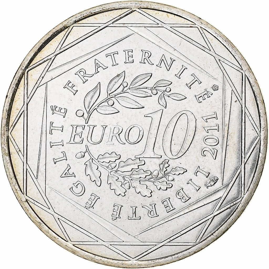 France, 10 Euro, 2011, Paris, Bourgogne, MS(64), Silver, KM:1731