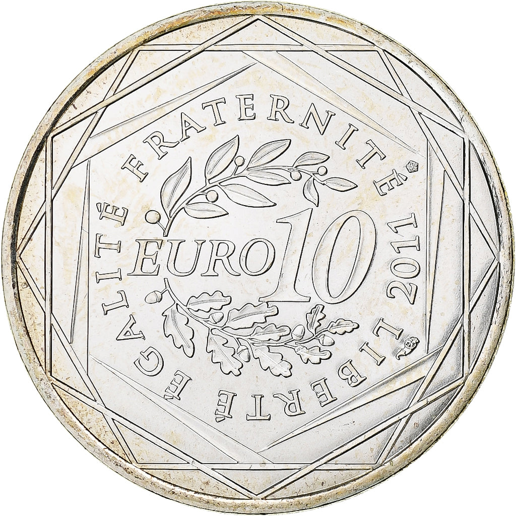 France, 10 Euro, 2011, Paris, Réunion, MS(63), Silver, KM:1750