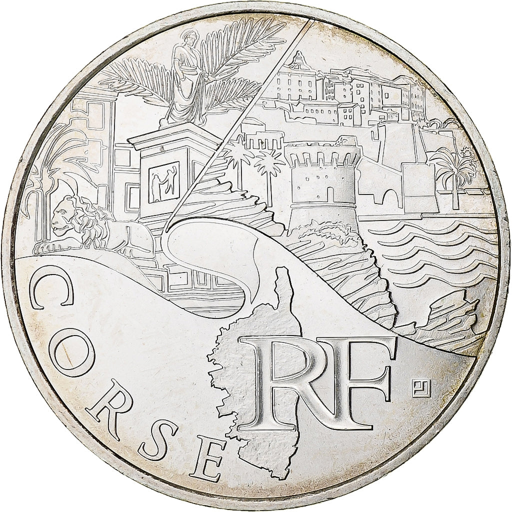 France, 10 Euro, Corse, Euros des régions, 2011, Paris, FDC, MS(63), Silver