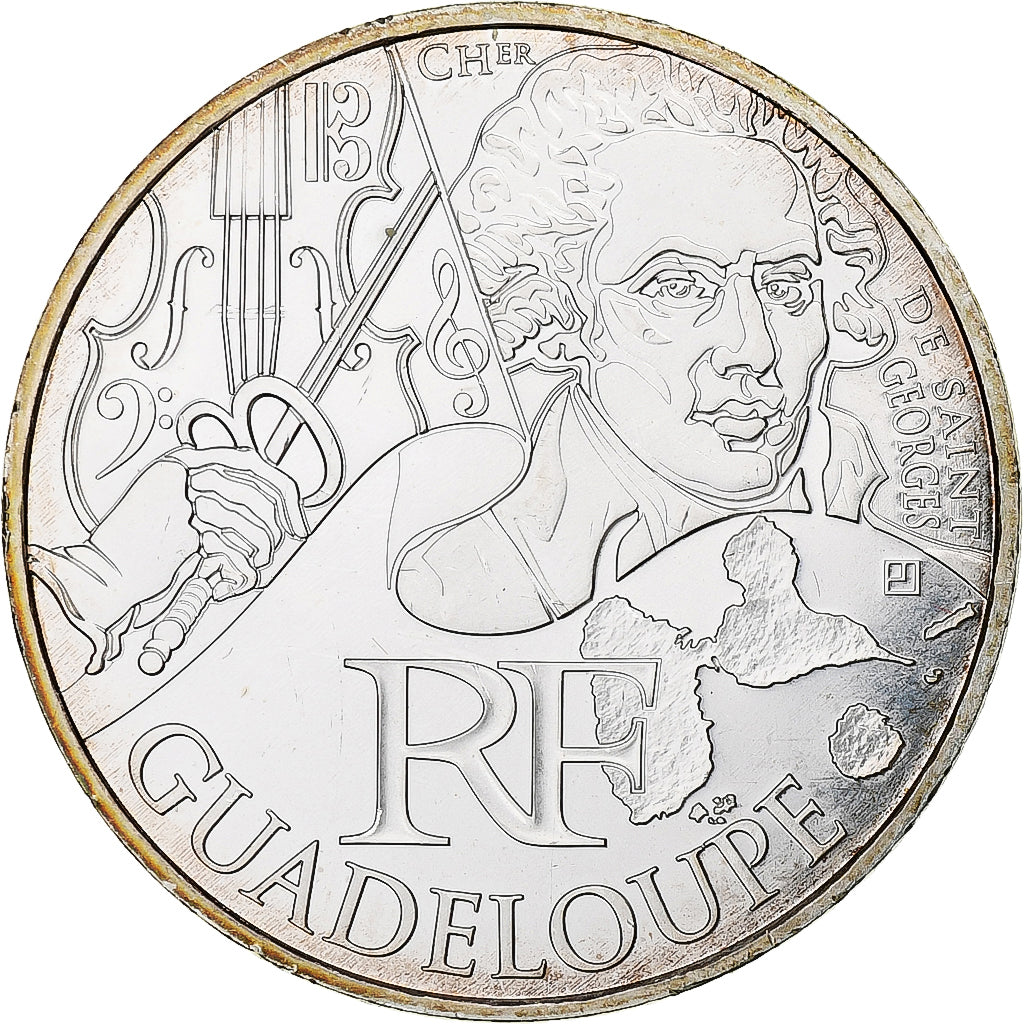Francja, 10 Euro, Guadeloupe, 2012, Paris, MS(63), Srebro, Gadoury:EU514