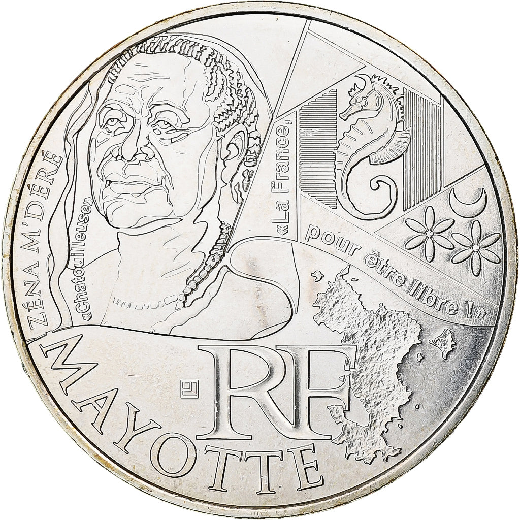 Francja, 10 Euro, Mayotte, 2012, Paris, MS(63), Srebro, Gadoury:EU514, KM:1862