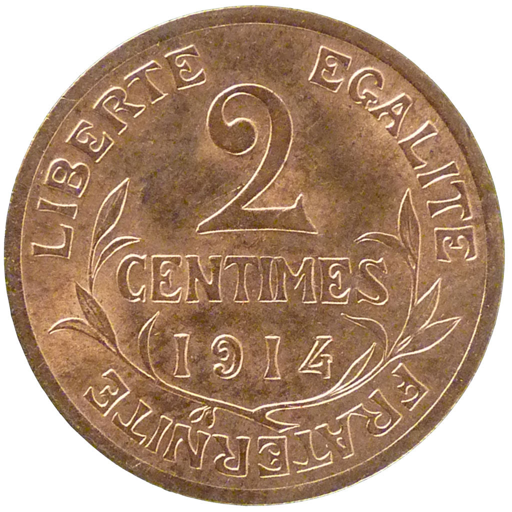 FRANCE, Dupuis, 2 Centimes, 1914, Paris, AU(55-58), Bronze, 20.2, Gadoury #107,.