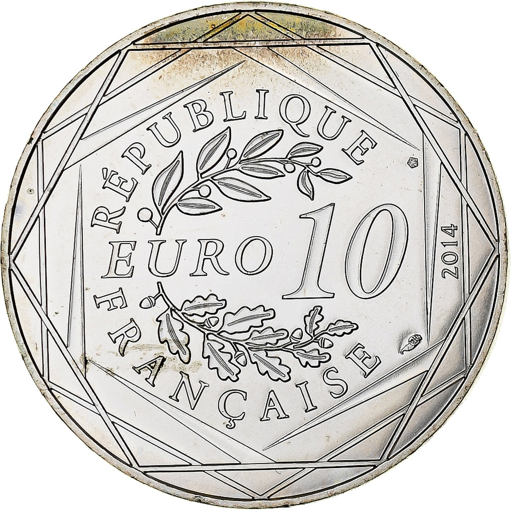 France, 10 Euro, 2014, Sempé Fraternité Printemps, MS(63), Silver