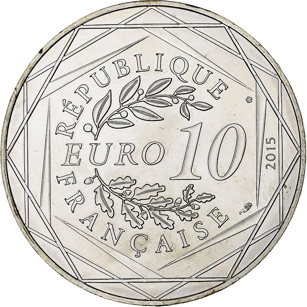 France, 10 Euro, Liberté Astérix Flamme, 2015, Paris, MS(63), Silver
