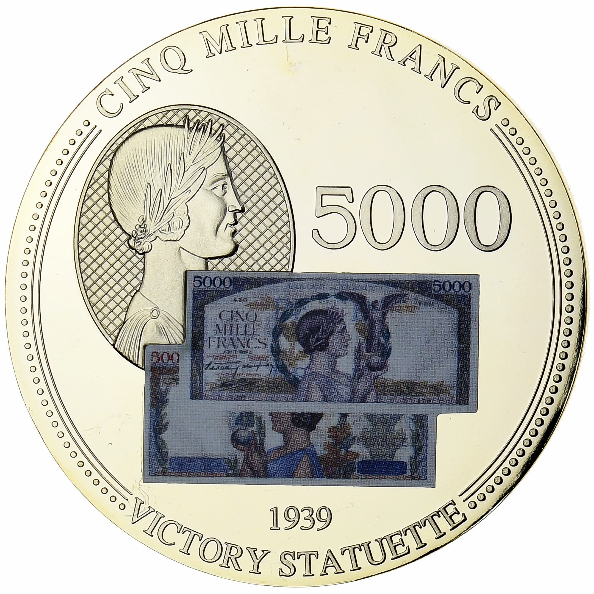 Frankreich, Medaille, Les Anciens Francs, billet de 5000 Francs Victoire, STGL