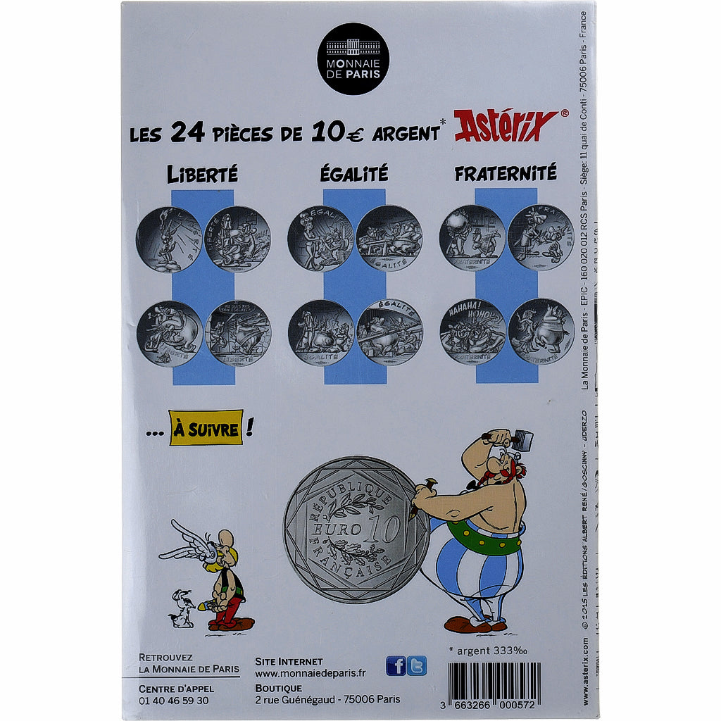 France, 10 Euro, Astérix Liberté (La rose et le glaive), 2015, Paris, B.D