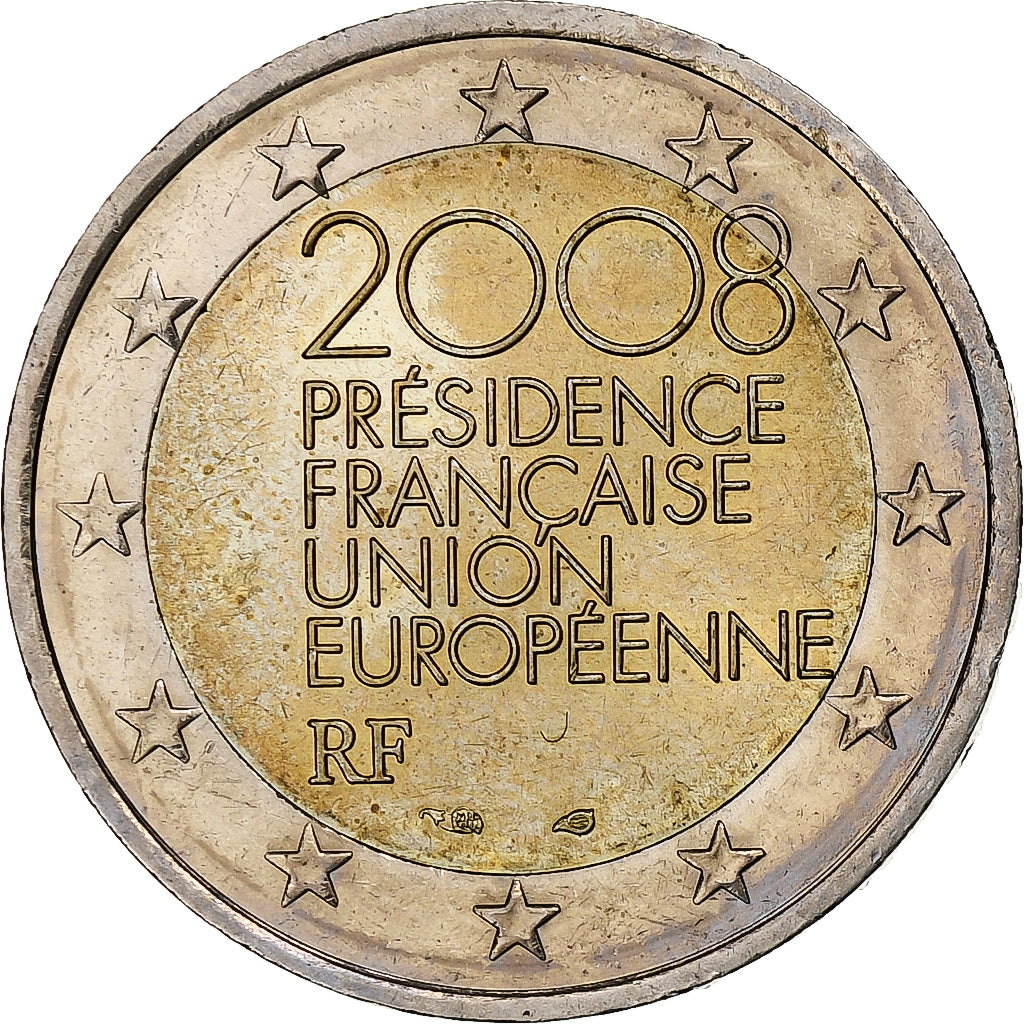 France, 2 Euro, European Union Presidency, 2008, Paris, AU(55-58), Bi-Metallic
