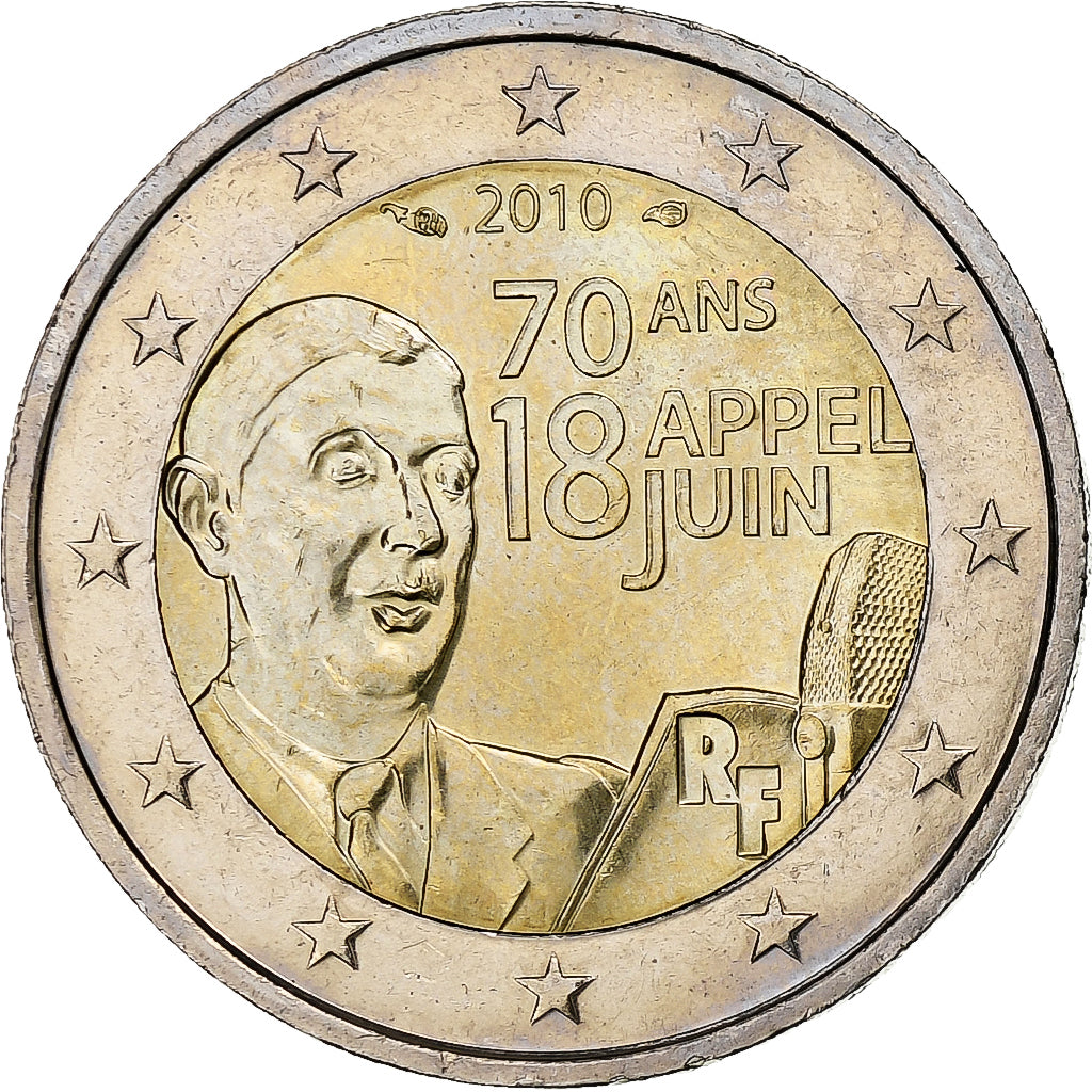 Francja, 2 Euro, Charles De Gaulle, Appel du 18 juin 1940, 2010, Paris