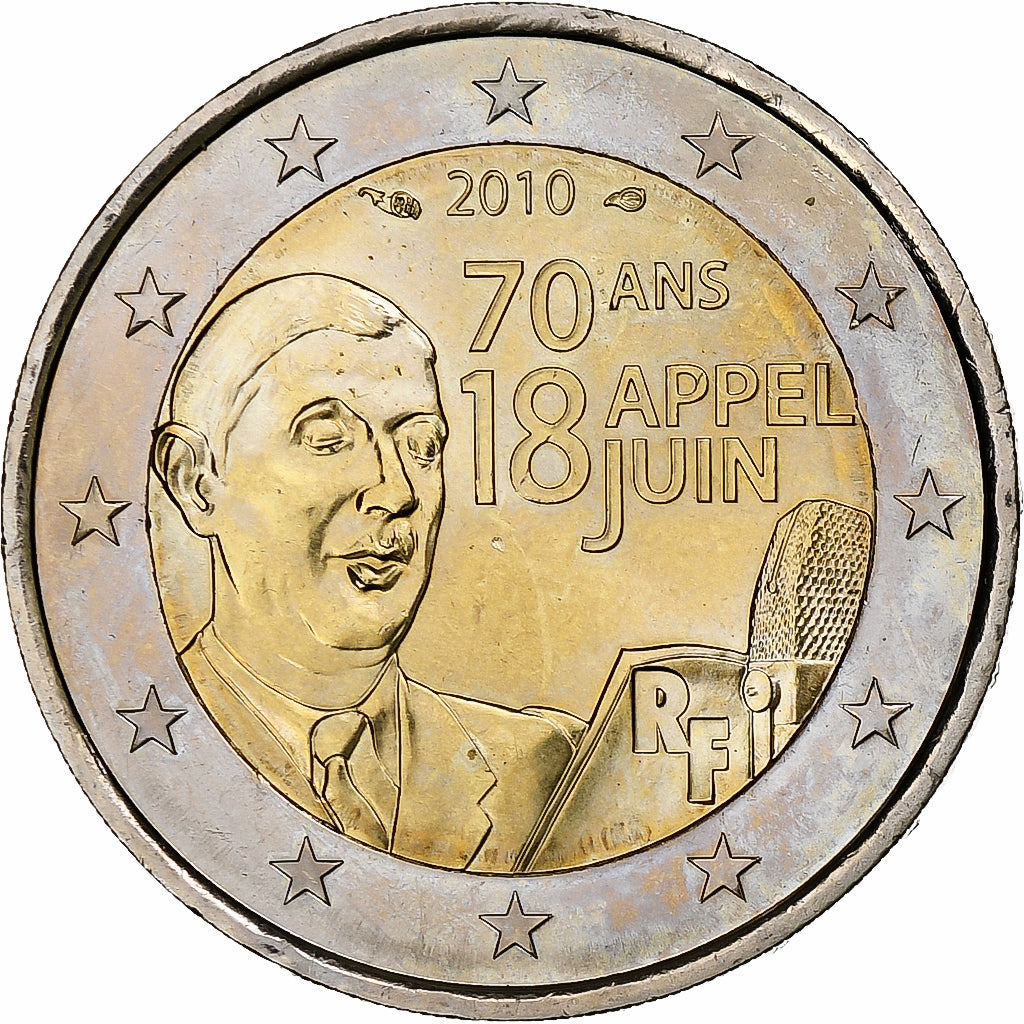 France, 2 Euro, Charles De Gaulle, Appel du 18 juin 1940, 2010, Paris, SPL
