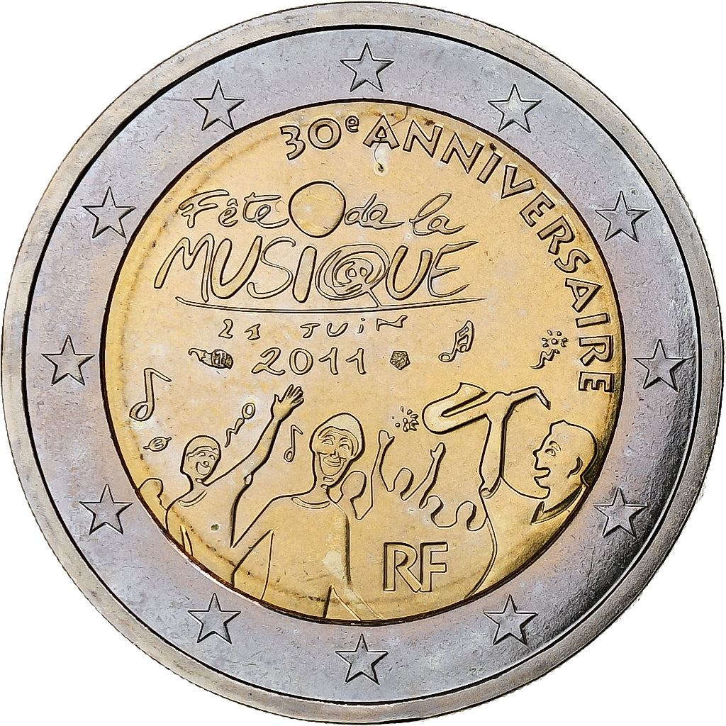 Francia, 2 Euro, Fête Musique, 2011, Paris, SC, Bimetálico, Gadoury:13.