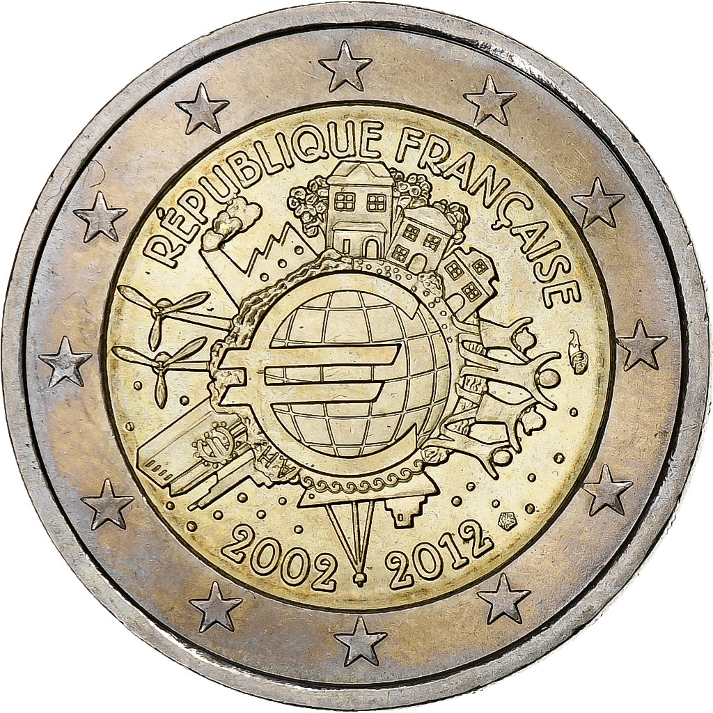 Francja, 2 Euro, 10 ans de l'Euro, 2012, Paris, MS(60-62), Bimetaliczny, KM:1846