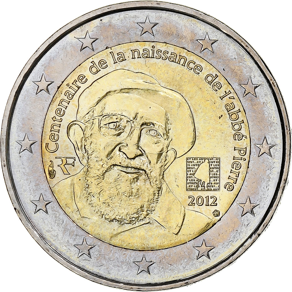 Francia, 2 Euro, 100 ème anniversaire de la naissance de l' ABBE PIERRE, 2012