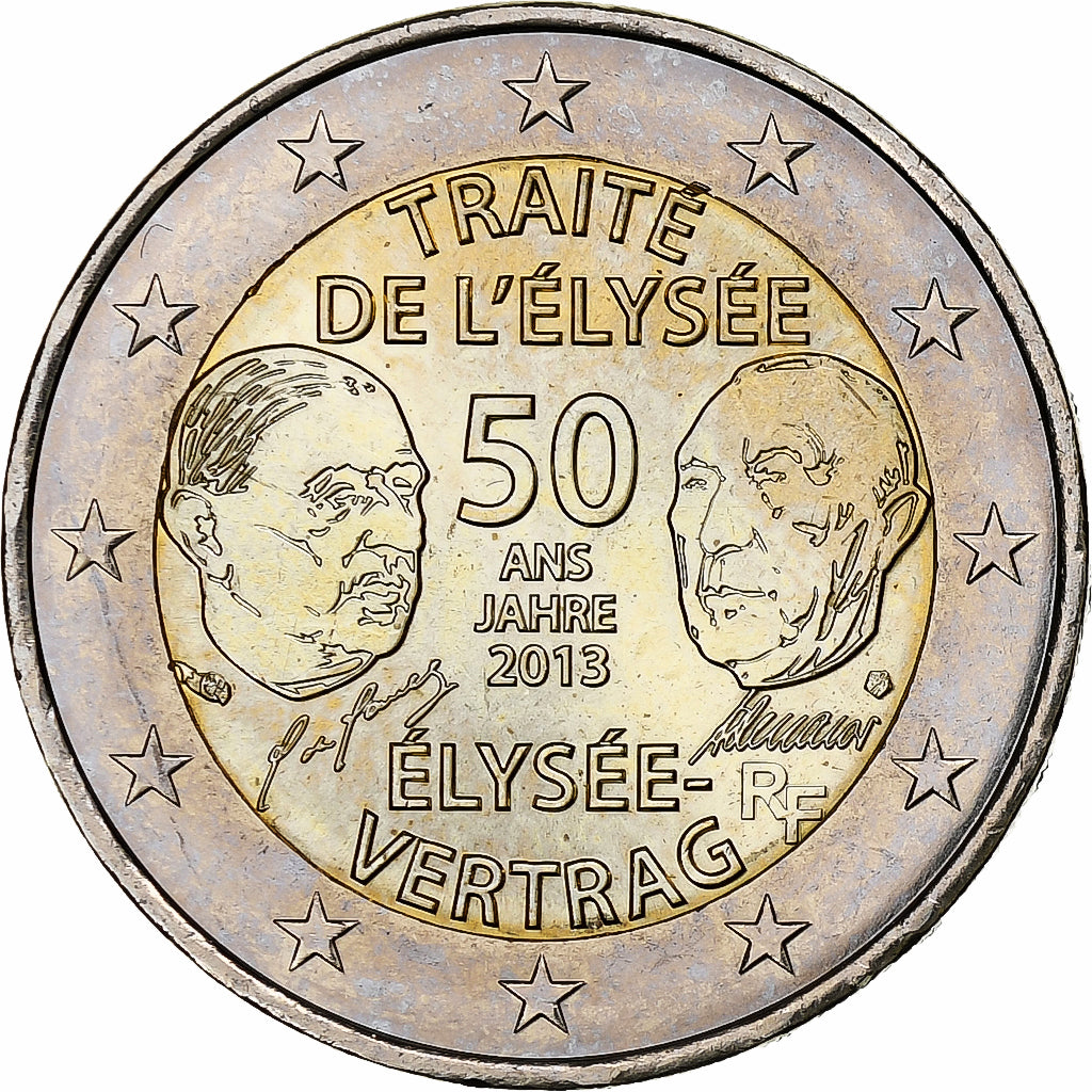 France, 2 Euro, Traité de l'Elysée, 2013, Paris, MS(63), Bi-Metallic
