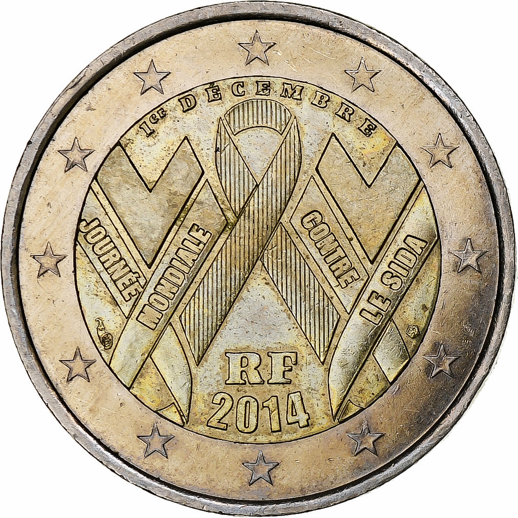 Francia, 2 Euro, Sida, 2014, BB+, Bi-metallico, Gadoury:19