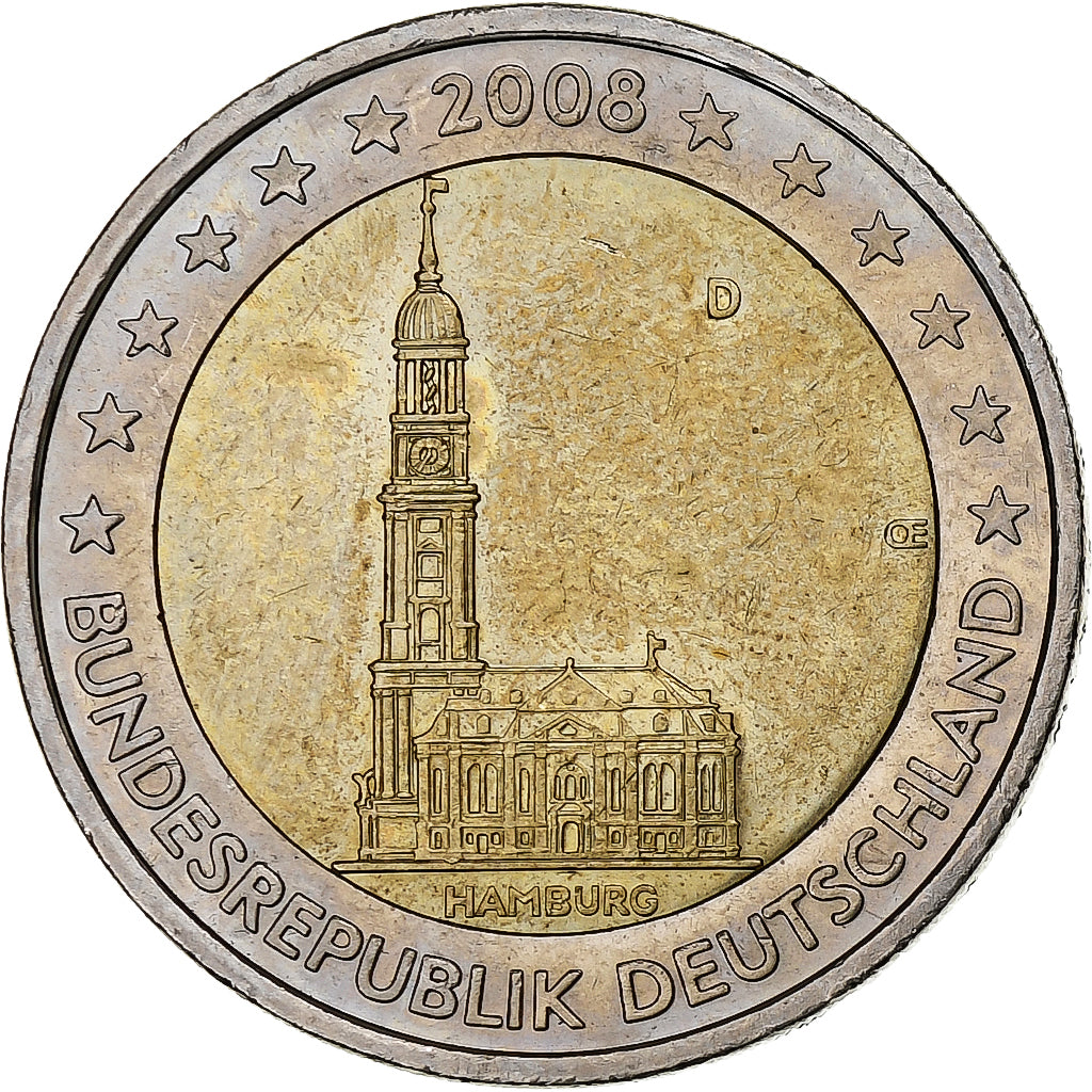 GERMANIA - REPUBBLICA FEDERALE, 2 Euro, Cathédrale d'Hambourg, 2008, Munich