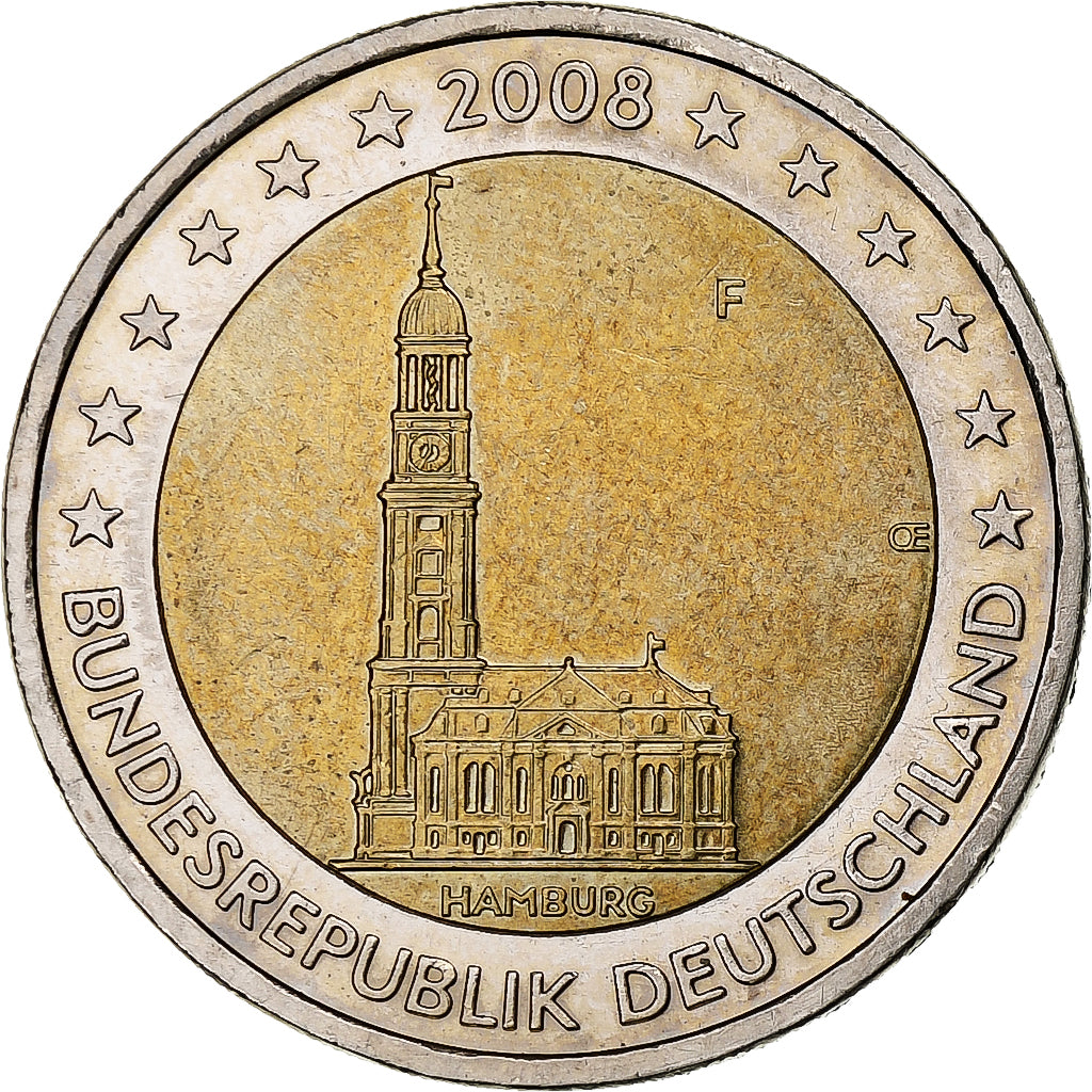 GERMANIA - REPUBBLICA FEDERALE, 2 Euro, 2008, Stuttgart, BB, Bi-metallico